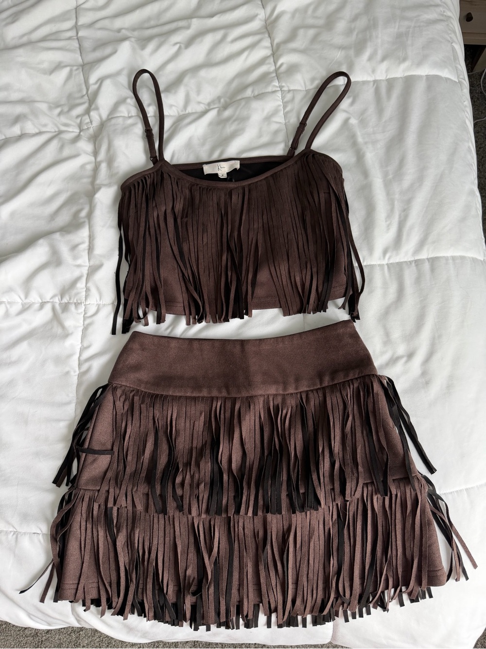 Fringed Mini Skirt in Dark Brown - Women